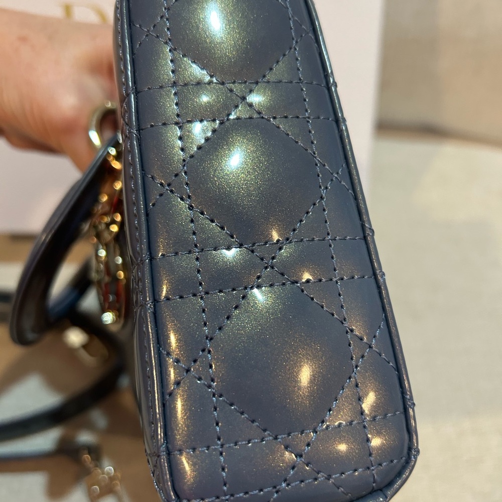 Dior Patent Quilted Crossbody Bag in iridescent blue with Gold Hardware - Picture 7 of 12